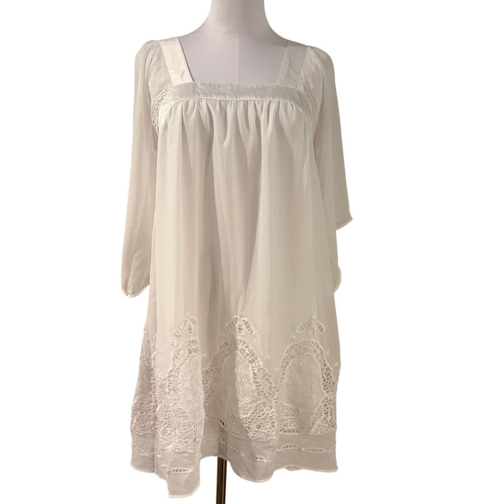 Diane von Furstenberg Silk White Embroidered Lace Mini Dress Medium Luxury Chic